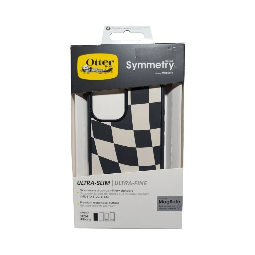 O8-O OtterBox iPhone 16 Symmetry Series Case - Wavy Charcoal Checkers